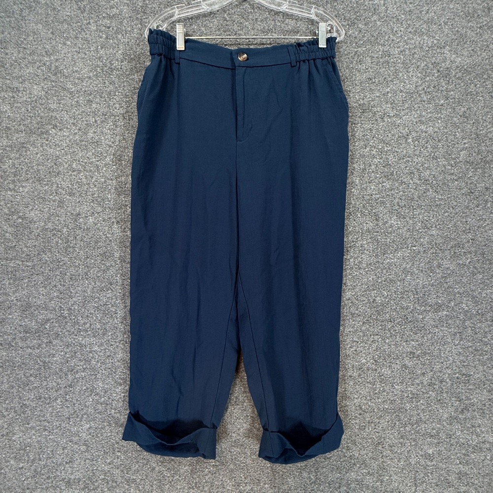 Halara Pants Women Large Blue Cuffed Stretch Waist Casual Trousers Comfort Crop
